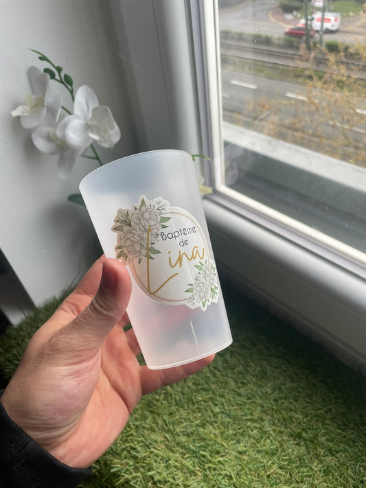 Gobelet Personnalisé Baptême "Fleur Blanche"