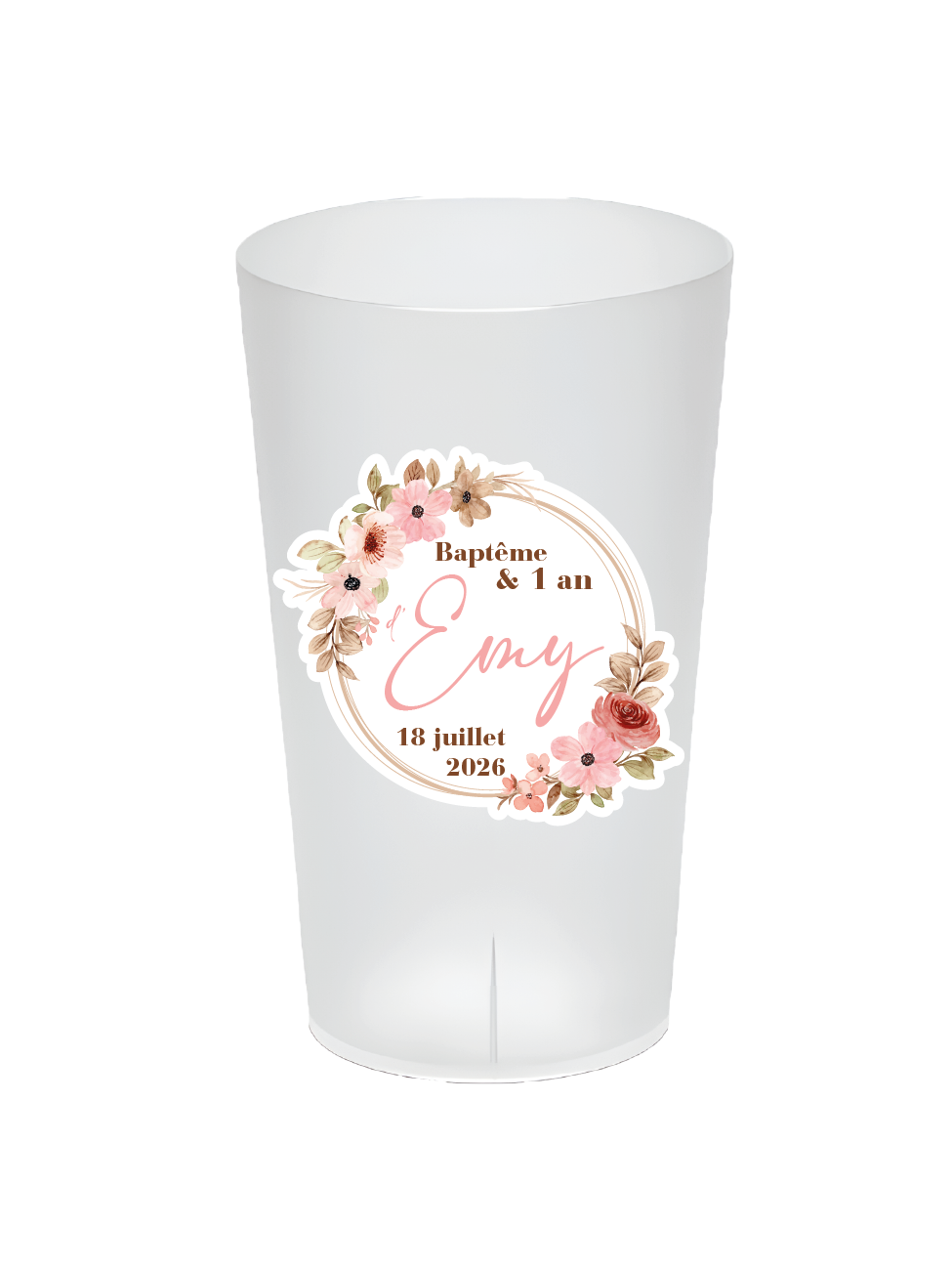 Gobelet Personnalisé Baptême "Fleur rose"
