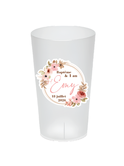 Gobelet Personnalisé Baptême "Fleur rose"