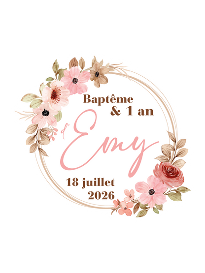 Gobelet Personnalisé Baptême "Fleur rose"