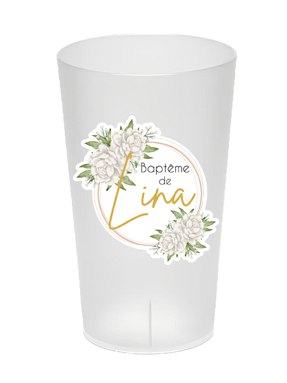 Gobelet Personnalisé Baptême "Fleur Blanche"